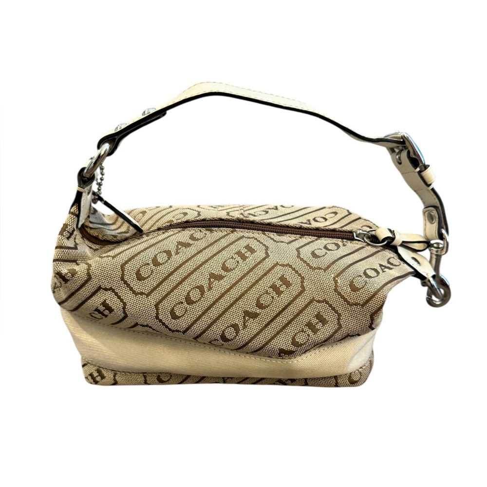 COACH Signature Tan White Demi Mini Pochette Baguette Logo Striped Purse Bag Y2K